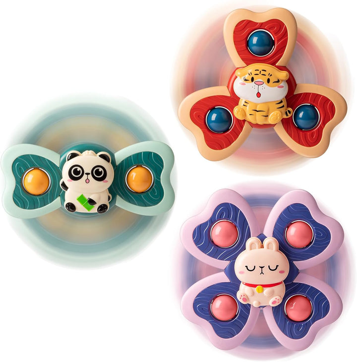 3-Piece Suction Cup Spinner Toys for 1-3 Year Old Boys & Girls - Spinning Sensory Toys for Toddlers 12-18 Months - First Birthday Gifts