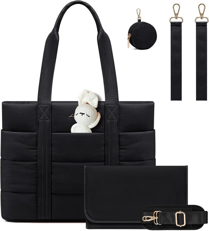 Diaper Bag Tote, 15.6Inch Puffer Baby Diaper Bag Waterproof Travel Diaper Tote with Changing Pad Pacifier Case