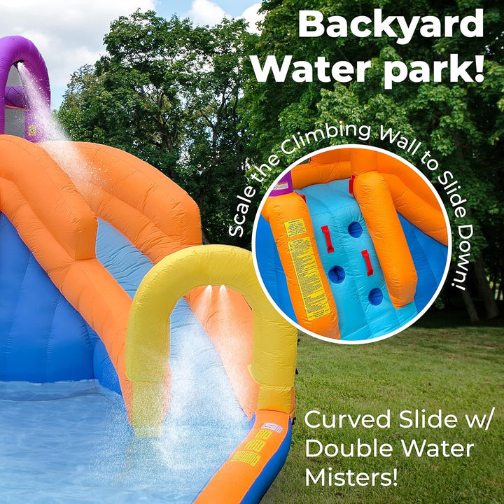 Mega Tornado Twist Inflatable Water Slide for Kids - Water Park with Slides, Climbing Wall, Water Cannon and Splash Pool - Ages 5 and up - with Blower