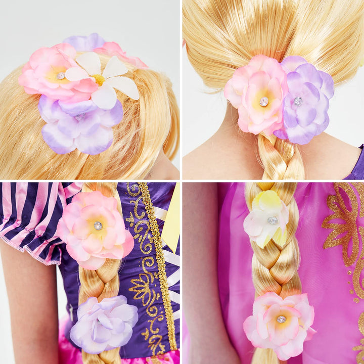 Super Long Princess Rapunzel Wig with Flowers-29 Inch Girls Blonde Braid Synthetic Wigs for Costume Cosplay Fairytale Ball Halloween Christmas Birthday Party