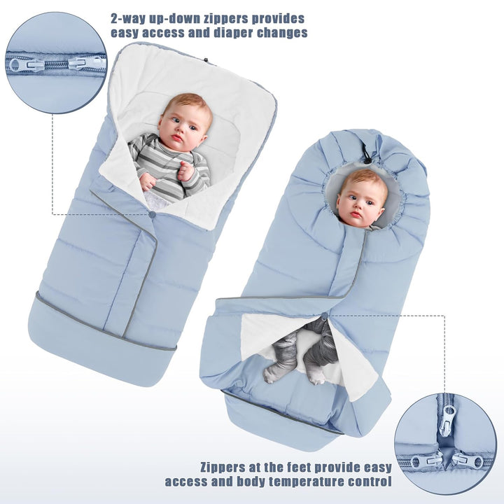 Stroller Cover for Winter, Toddler Stroller Footmuff Universal for Most Stroller, Water Resistant Warm Coral Baby Stroller Bunting Sleeping Bag Blue