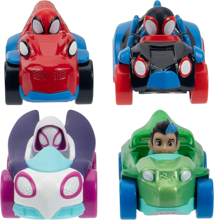 Marvel Spidey and Friends 4-Pack Die-Cast Vehicles - Includes Spidey, Ghost-Spider, Black Panther, Miles Morales - Superhero Toys for Kids 3+