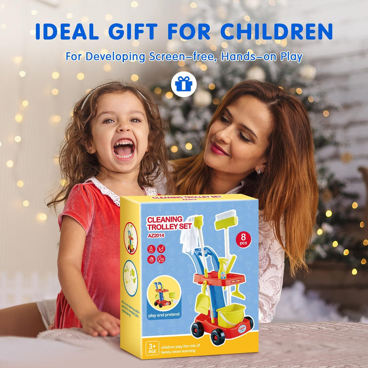 Kids Cleaning Toy, Toddler Cleaning Set with Cleaning Cart, Durable and Realistic Kids Cleaning Set as Pretend Play Gifts for Children Age 3+