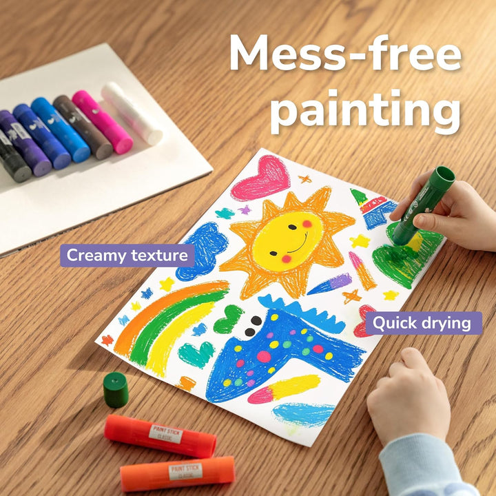 Tempera Paint Sticks - 12 Colors Kids Paints - Non-Toxic Washable Paint Sticks for Kids - Mess Free Quick Drying Art Supplies for Toddlers