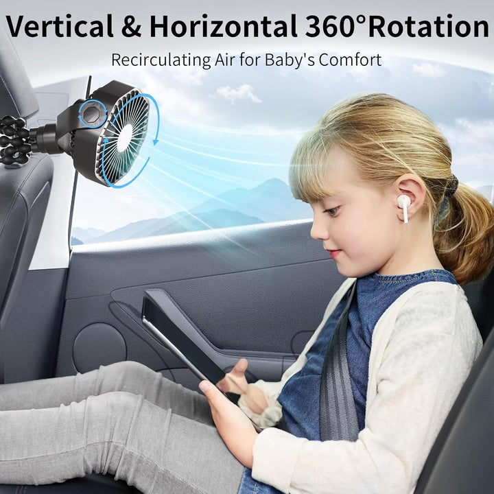 Portable Stroller Fan with Flexible Tripod, 3 Speeds Rechargeable Handheld Personal Fan, 360 Rotate Battery Operated Clip on Fans for Car Seat Crib Bike Treadmill Black