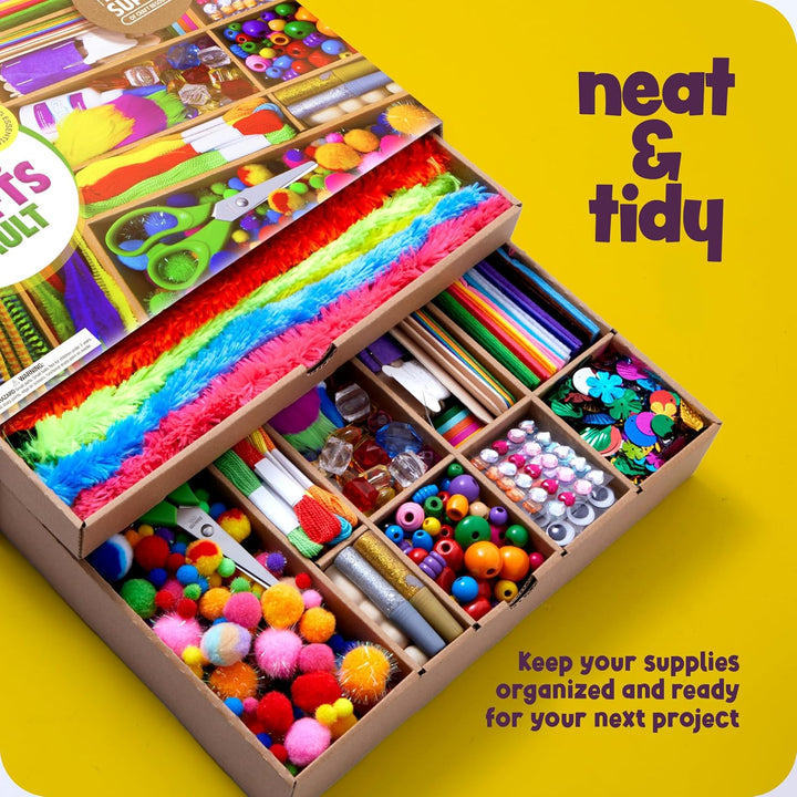 Arts and Crafts Vault - Craft Supplies Kit in a Box for Kids Ages 4 5 6 7 8 9 10 11 & 12 Year Old Girls & Boys - Crafting Set Kits - Gift Ideas for Kid Art Activity Gifts