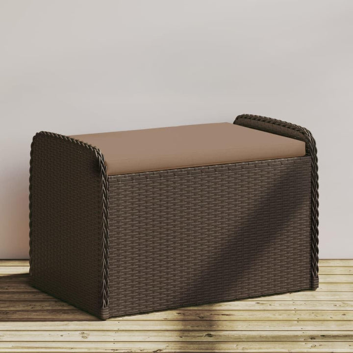 Storage Bench with Cushion Brown 31.5"X20.1"X20.5" Poly Rattan,Multifunctional Outdoor Storage Bench with Padded Seat and Waterresistant Storage Bag
