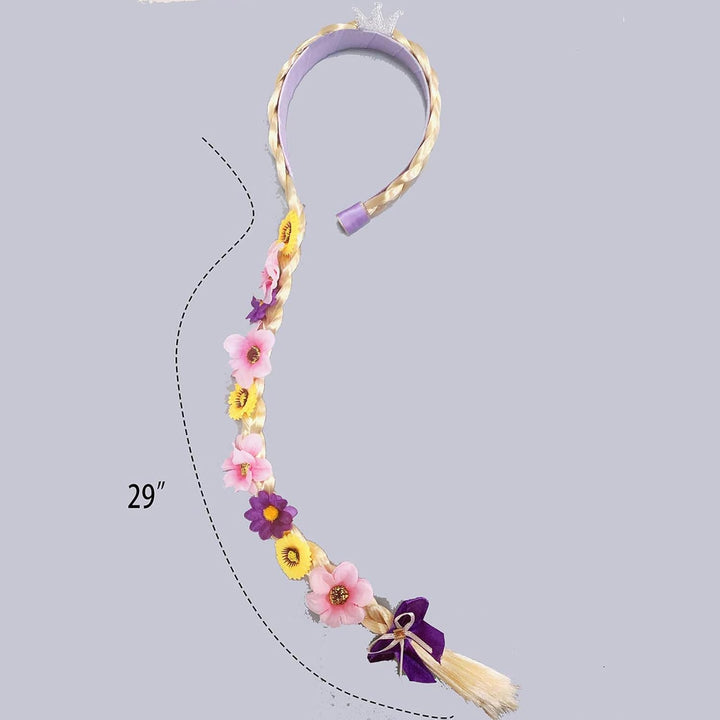 Princess Dress up Wigs, Princess Rapunzel Long Braided Wig Headbands with Tiara Flowers Adorn for Girls Costume Accessories, 29 Inch