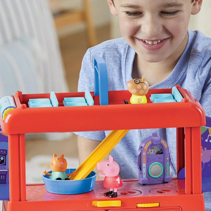 2-In-1 Party Bus Playset with 3 Figures and 13 Accessory Pieces, Preschool Toys for Girls and Boys, Kids Gifts, Ages 3+