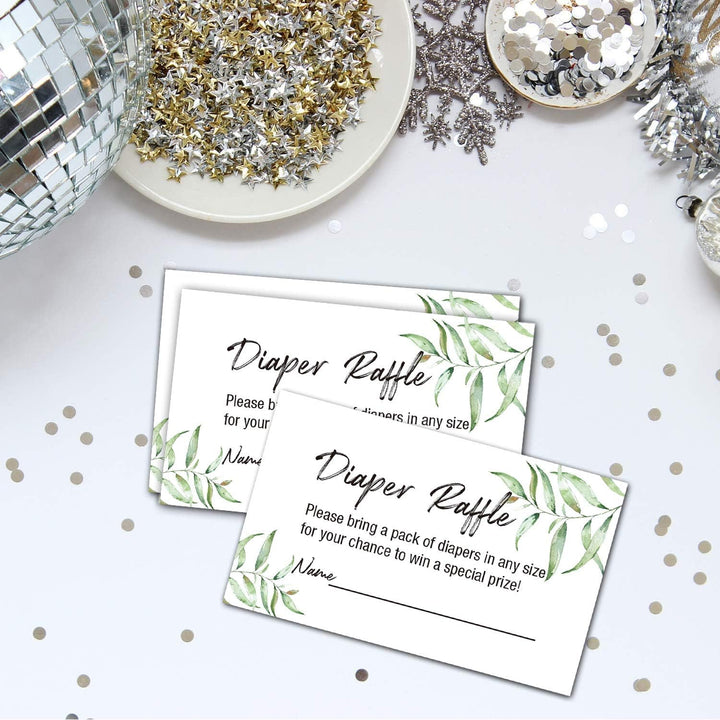50 Greenery Diaper Raffle Tickets for Girl or Boy Baby Shower Invitations, Baby Shower Games, 3.5" X 2" with Name Line