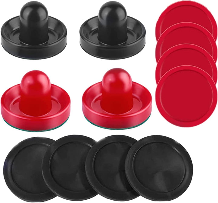 Air Hockey Pushers and Pucks - Air Hockey Paddles and Goal Handles Replacement Accessories for Game Tables (4 Pushers, 8 Pucks)