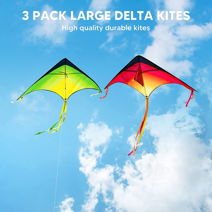 Large Delta Kite Red, Green and Purple, Easy to Fly Huge for Kids and Adults with 262.5Ft String, Large Delta Beach Kite for Outdoor Games and Activities