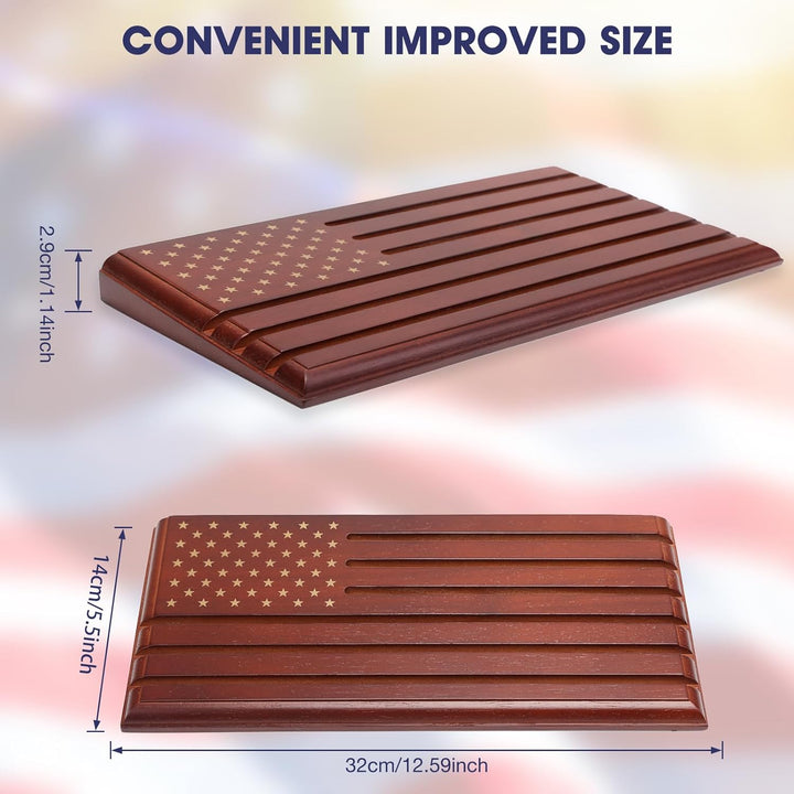 6-Row Challenge Coin Display with United States Flag, Challenge Coin Holder Made of 100% Solid Wood