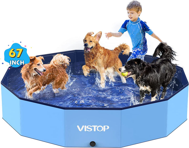 Medium Foldable Dog Pool, Hard Plastic Shell Portable Swimming Pool for Dogs Cats and Kids Pet Puppy Bathing Tub Collapsible Kiddie Pool (37 Inch.D X 7.8Inch.H, Blue)