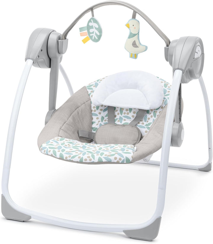 Soothe 'N Delight Compact Portable 6-Speed Plush Baby Swing with Music, Folds Easy, 0-9 Months 6-20 Lbs (Cozy Kingdom)