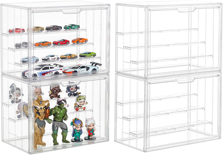 Acrylic Display Case for Collectibles 3 Layer Adjustable Figure Display Case with Magnetic Door Clear Stackable Display Box for Figures Showcase 2Pack