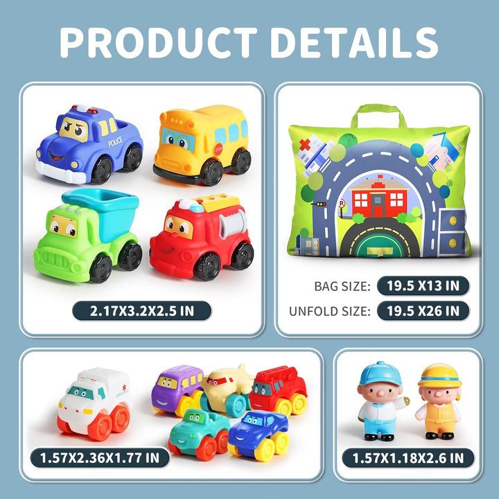 12 PCS Soft Rubber Car Toys for 1 Year Old Boy with Playmat/Storage Bag|1 Year Old Boy Gifts|1St Birthday Gifts for Toddler Toys Age 1-2|Baby Toys 12-18 Months