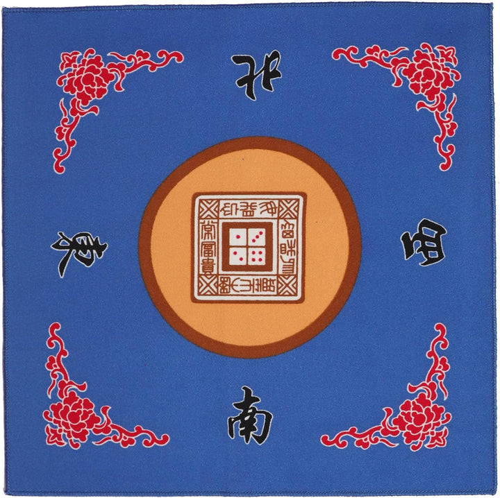 Mahjong Mat with 3 Dice & Carrying Bag, anti Slip and Noise Reduction Mahjong Table Mat for Poker, Card, Board & Tile Games (Blue, 31.5 Inches)