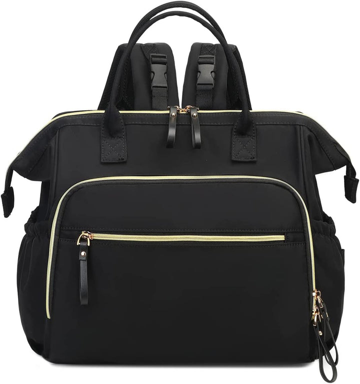 Convertible Diaper Bag Tote, Wide Open Top 14 Pockets Nappy Backpack with Stroller Buckle, Water-Resistant (Black)