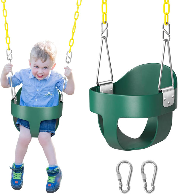 Toddler Swing, Baby Swing Outdoor –High Back Full Bucket Swing Set for Ages 1-3, 330Lb Capacity, Safety Design, Plastic-Coated Chains and Quick-Snap Carabiners for Backyard, Playground