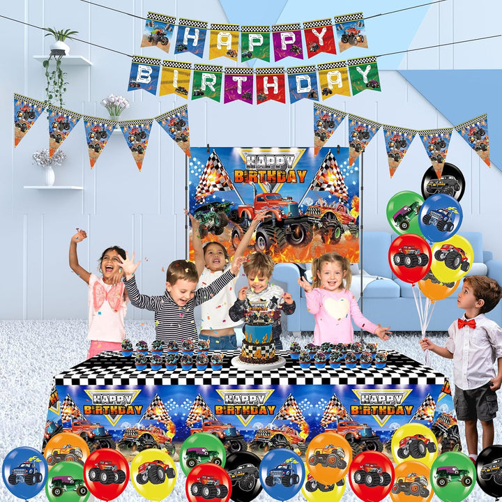 Monster Truck Birthday Party Decorations, Hot Jam Monster Wheels Party Supplies, Boys 3Rd 4Th 5Th Birthday, Monster Truck Decor, Balloons, Banner, Backdrop, Cup Cake Toppers, Tablecloth