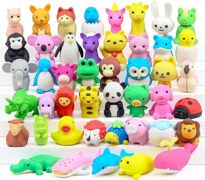 Animal Erasers for Kids, 35 Pcs Pencil Erasers Bulk Mini Erasers Treasure Box Toys for Classroom Prizes School Supplies