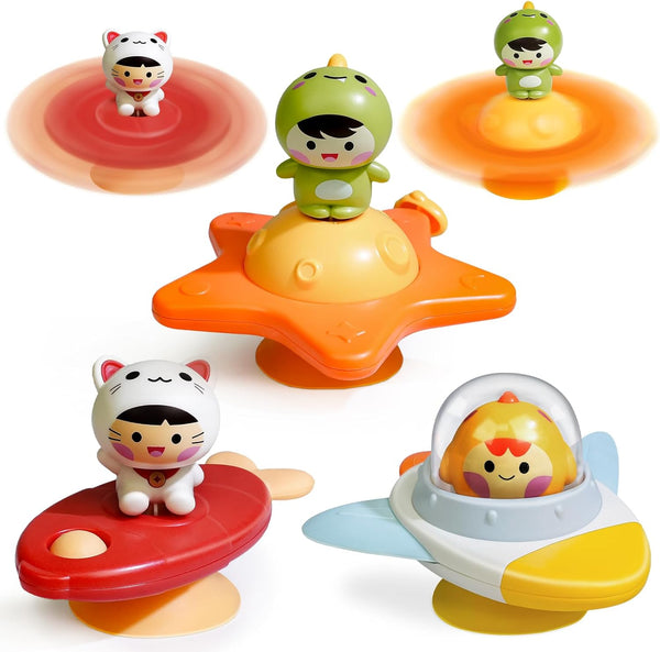 Suction Cup Spinner Toys for 1 2 3 Years Old Boys Girls, Bath Toys for Toddlers 1-3, Travel Toys for Kids Car Rides Flight Trip, Novelty Spinning Top for Baby Gifts