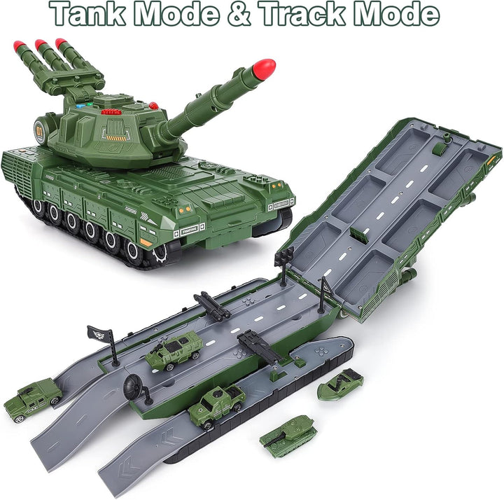Tank Toys for 3 4 5 6 7 8 Year Old Boys - Army Toys Tank with 6PCS Alloy Die-Cast Army Vehicles, Kids Military Tank with Light, Sound & Missiles Shooting, Christmas Birthday Gift for Kids