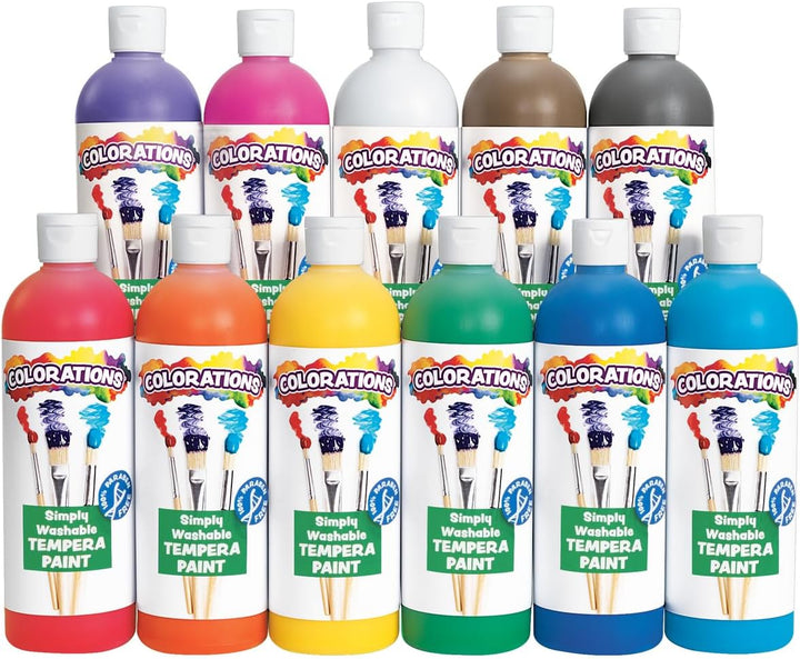Paraben-Free Simply Washable Tempera Paint, Rainbow plus 8 Pack, Matte Finish, Classroom Supplies, Vibrant Colors, Non-Toxic, Washes off Easily, School, Craft, Art Supply Set, Each 16Oz