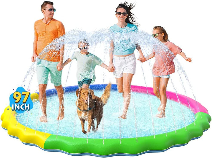 Non-Slip Splash Pad for Kids and Dog, Thicken Sprinkler Pool Summer Outdoor Water Toys - Fun Backyard Fountain Play Mat for Baby Girls Boys Children or Pet Dog (67 Inch, Blue&Blue)