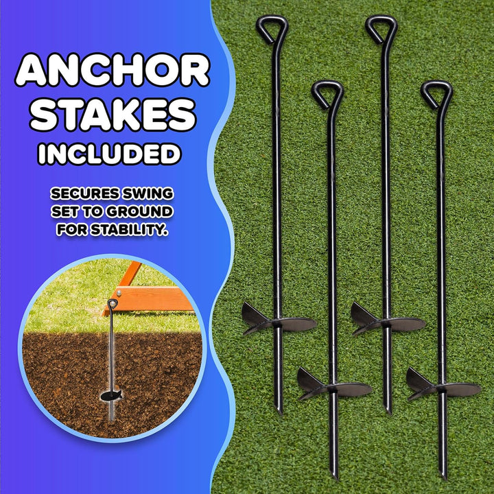 Amelia Heavy Duty Wooden A-Frame Swing Set: Saucer + Adjustable Swing, 6Ft Blow Molded Slide, Play Fort/Rock Climb Wall + Sandbox, EXCEEDS ASTM Safety Standards*Bonus Anchor Kit*