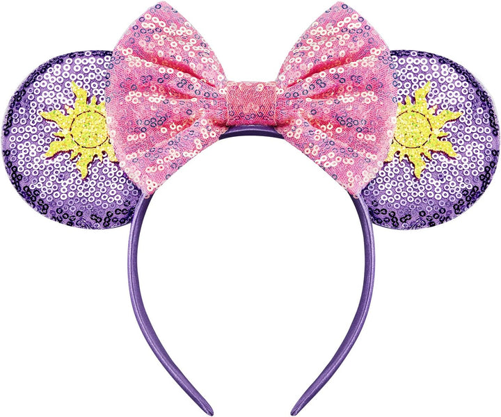 Mouse Ears, Sequin Mouse Ears Headband for Girls Women Halloween Birthday Party (Orange Bow)