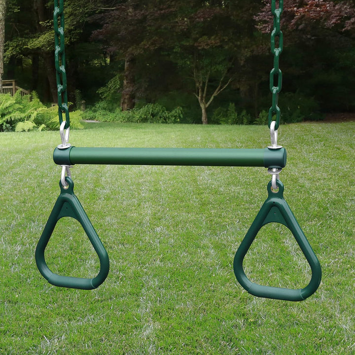 04-0006-G/G 17" Trapeze Bar Assembly with Rings - Green Bar, Rings, 36.5" Plastisol Coated Chains