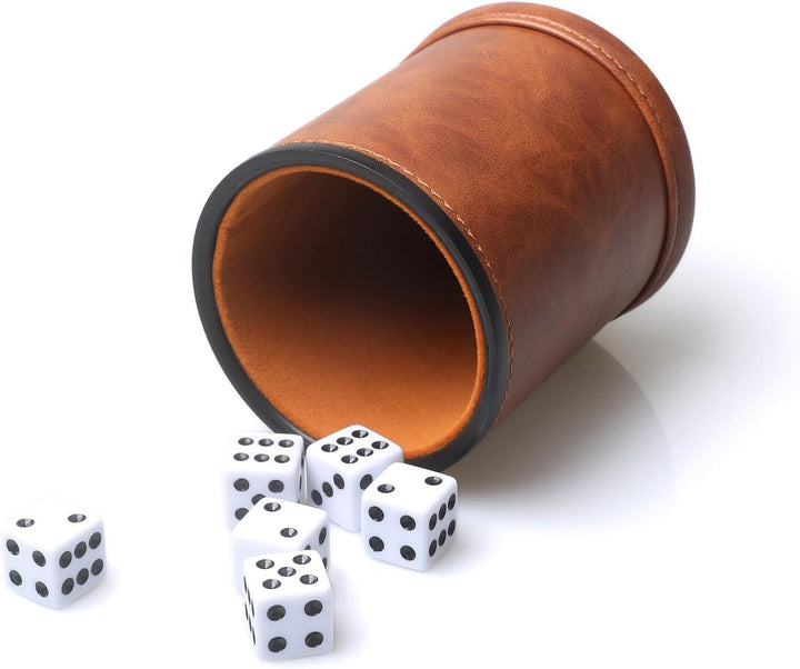Felt Lined PU Leather Dice Cup Set with 6 Dot Dices (Black, Pack of 1)