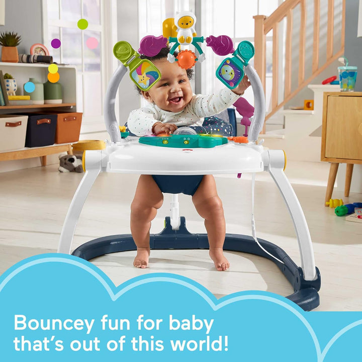Baby Bouncer Spacesaver Jumperoo Musical Activity Center with Lights Sounds & Developmental Toys, Astro Kitty