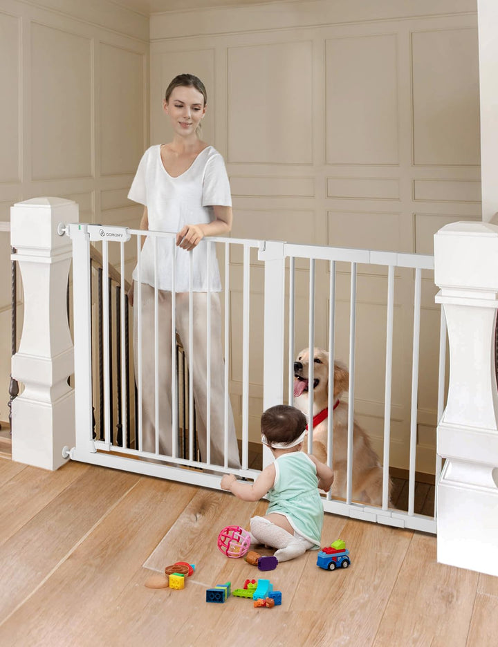 36" Extra Tall Baby Gate for Stairs and Doorways - Fits 29.5" to 48.8" Wide Openings, Auto Close Extra Wide Dog Gate for House, Pressure Mounted Easy Walk through Pet with Door, Black