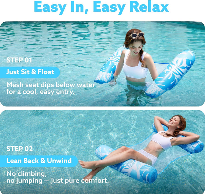 2 Packs Hammock Pool Floats Adults, 4-In-1 Multi-Purpose Inflatable Pool Floats PVC Water Hammock Lounge Floaties
