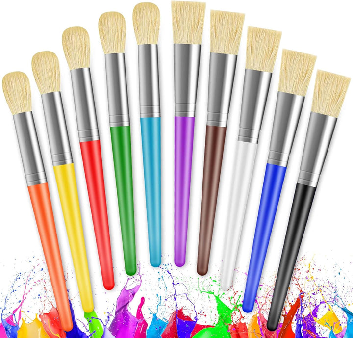 Paint Brushes for Kids, 10 Pcs Big Washable Chubby Toddler Paint Brushes, Easy to Clean & Grip round and Flat Preschool Paint Brushes with No Shed Bristle for Acrylic Paint, Washable Paint