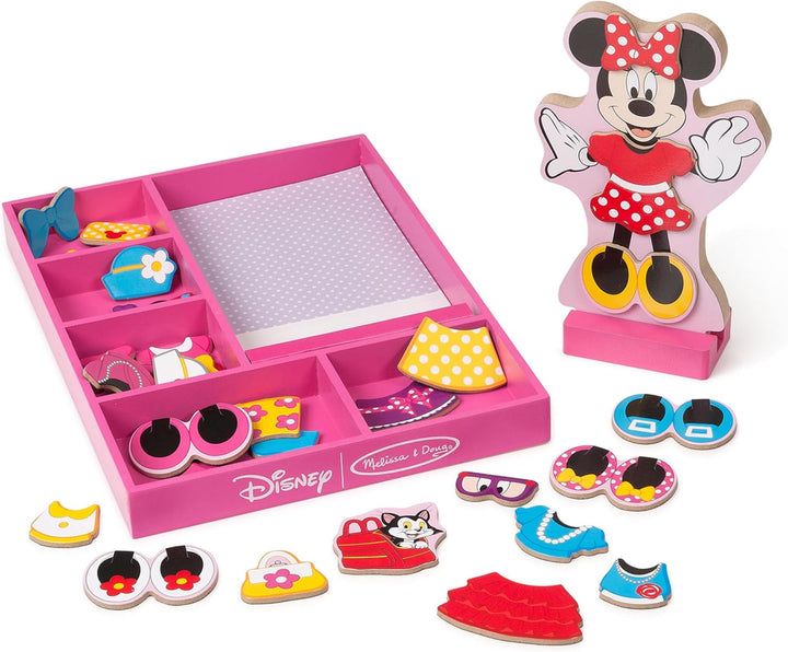 Disney Minnie Mouse and Daisy Duck Magnetic Dress-Up Wooden Doll Pretend Play Set (40+ Pcs) Minnie Mouse Toys, Disney Dress up Dolls for Preschoolers and Kids Ages 3+