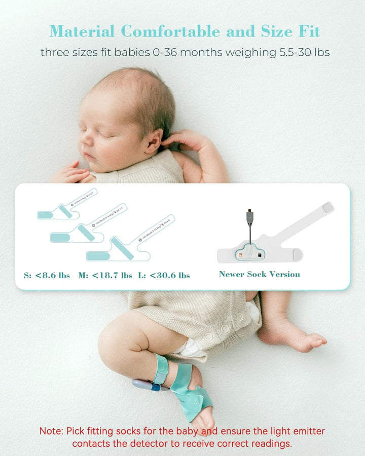 Baby Sleep Sock Monitor, Tracking Heart Rate and Movement for Newborn, Wearable Foot Monitor Smart Sock with Bluetooth and APP, for 0-36 Months Infant