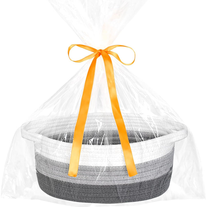 Small Basket with Gift Bags and Ribbons, Empty Gift Baskets, Decorative Boho Rope Woven Nursery Storage Organizer Toy Baskets with Handle for Baby Showers, 12"X 8" X 5"