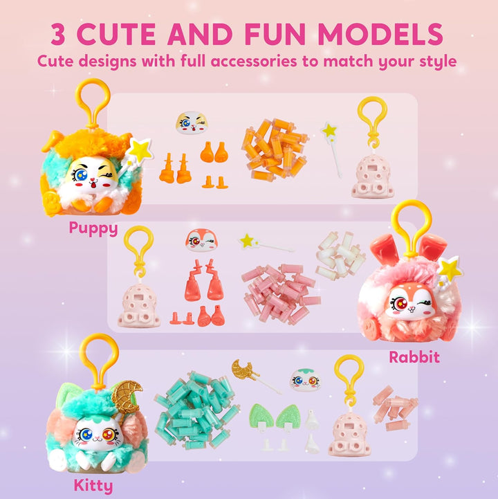 DIY Plush Keychain Making Craft, DIY Arts & Craft Set with 3 Models, Create Your Own Stuffed Keychain for Boys and Girls Ages 6 7 8 9