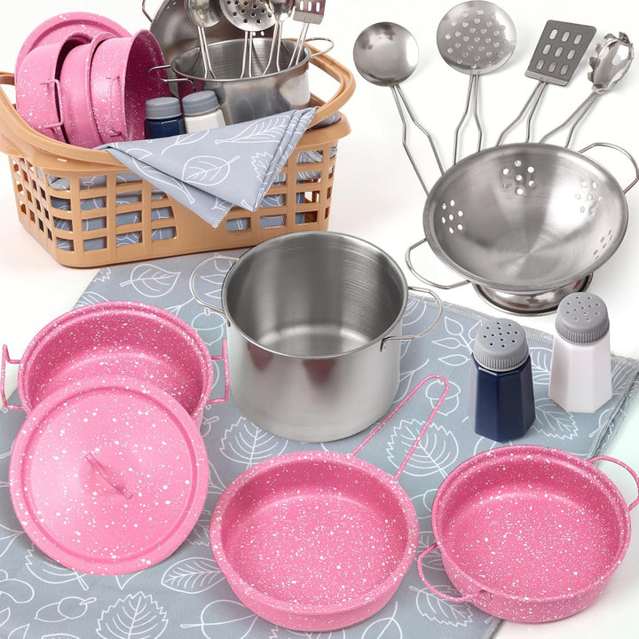 Kids Play Kitchen Toy Accessories Set Toddler Cooking Playset Colorful Stainless Steel Pots and Pans Birthday Gifts for 3+ Girls Boys (New Green)