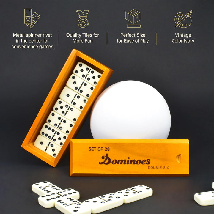 Dominos Set for Adults – Dominoes - Classic Board Games, Double 6 Dominoes Family Games for Kids and Adults - Double Six Standard Dominos Set 28 Tiles with Wood Case, Juegos De Mesa