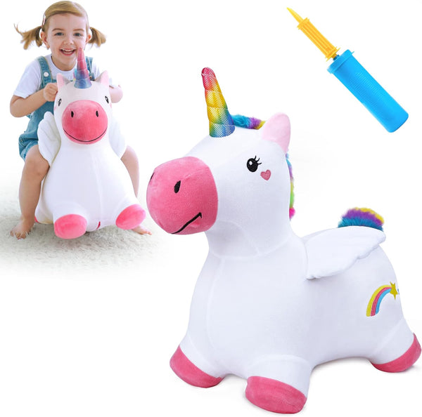 Bouncy Pals Hopping Unicorn Horse, Toddler Girl Inflatable Bouncing Animal Hopper Toy, Outdoor Indoor Plush Ride on Bouncer, Baby Birthday Gift 18 Month 2 3 4 Year Old Kid - Unicorn