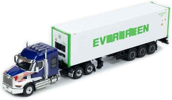 1/64 Diecast Model Western Star 49X Blue Trailer with Reefer Container - Adult Collectible Truck Set