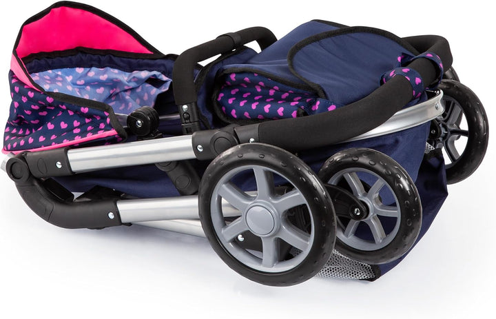 : Pram Neo City - Blue, Pink - Dolls up to 20", Shoulder Bag, Convert to Jogger Pushchair, Foldable, Direction Changing, Kids Age 3+