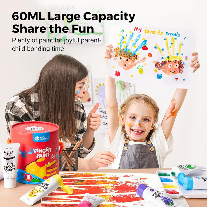 Washable Finger Paints for Toddlers, 10 Colors Large Capacity (2.1Fl Oz), Non Toxic Baby Paint for Hand and Feet, Safe Art Supplies, Preschool Learning Gifts for Kids Age 2+