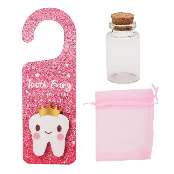 3 Pcs Tooth Fairy Door Hanger Personalized Teeth Keepsake Bottle Velvet Pouch Tooth Fairy Box Encourage Gift for Lost Teeth