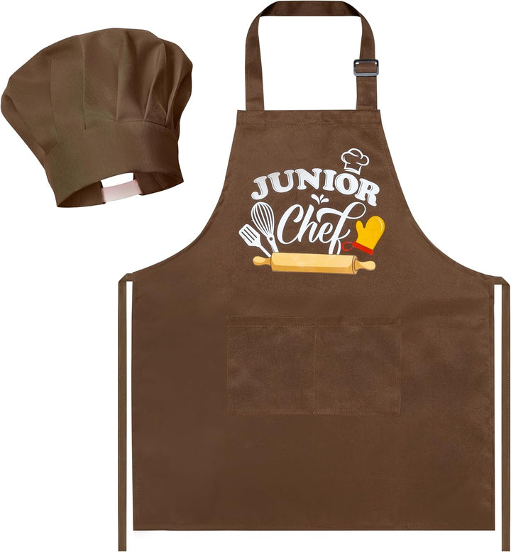 2 Pcs Kid Apron and Chef Hat Set, Adjustable Children Blue Kitchen Apron Cooking Baking Painting and Training Kits Dress up Role Play Chef Toy Kid Funny Cooking Gift New Year
